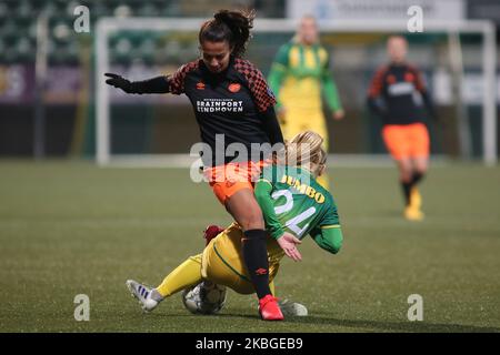 Naomi Pattiwael (PSV Eindhoven) contrôle le ballon lors de l'installation féminine Eredivisie 2019/20 entre ADO Den Haag et PSV Eindhoven à l'arène Cars Jeans de la Haye, aux pays-Bas, sur 7 février 2020. (Photo de Federico Guerra Moran/NurPhoto) Banque D'Images