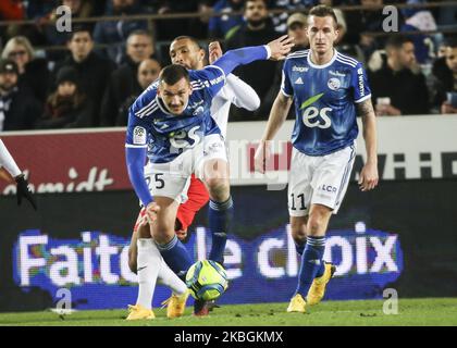 ludovic Ajorque, lors du match de football français L1 entre Strasbourg (RCSA) et Reims (SR), sur 9 février , 2020 au stade Meinau (photo d'Elyxandro Cegarra/NurPhoto) Banque D'Images