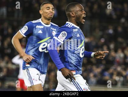 Majeed Waris, lors du match de football français L1 entre Strasbourg (RCSA) et Reims (SR), sur 9 février , 2020 au stade Meinau (photo d'Elyxandro Cegarra/NurPhoto) Banque D'Images