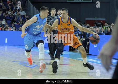 Alberto Abalde de Valence Panier pendant la Ligue espagnole, Liga ACB, match de basket-ball, saison régulière, joué entre Movistar Estudiantes et Valencia basket au Centre Wizink sur 9 février 2020 à Madrid, Espagne. (Photo par Oscar Gonzalez/NurPhoto) Banque D'Images