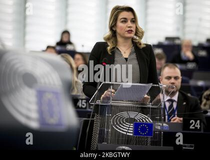 Nikolina Brnjac lors d'un débat sur la préparation de la réunion extraordinaire du Conseil européen du 20 février 2020 sur le cadre financier pluriannuel au Parlement européen sur l'12 février 2020 à Strasbourg, dans l'est de la France. (Photo par Elyxandro Cegarra/NurPhoto) Banque D'Images