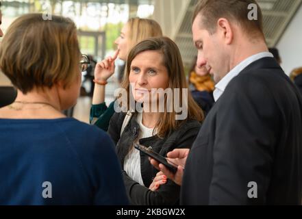 Ã‰léonore Revel (rassemblement national) candidat à la mairie de Nantes (France) pour les élections municipales de 15 mars et 22, 2020. Photo prise sur 12 février 2020 lors du débat organisé par les médias locaux. (Photo par Estelle Ruiz/NurPhoto) Banque D'Images