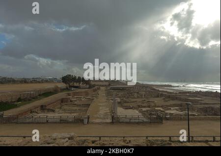 Vue générale sur l'hippodrome hérodien de Caesarea Maritima. Le dimanche 9 février 2020, à tel Aviv, Israël. (Photo par Artur Widak/NurPhoto) Banque D'Images