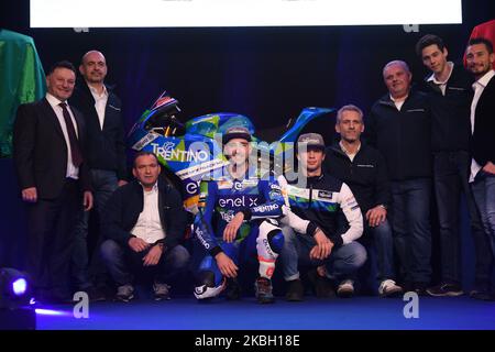 Champion du monde italien MotoE Matteo Milanese Speack lors de la présentation de l'équipe Gresini Racing 2020 dans le circuit Autodromo Enzo e Dino Ferrari, à Imola, en Italie, sur 15 février 2020. (Photo par Andrea Diodato/NurPhoto) Banque D'Images