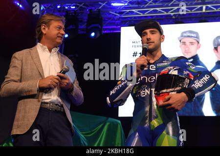 Champion du monde italien MotoE Matteo Milanese Speack lors de la présentation de l'équipe Gresini Racing 2020 dans le circuit Autodromo Enzo e Dino Ferrari, à Imola, en Italie, sur 15 février 2020. (Photo par Andrea Diodato/NurPhoto) Banque D'Images