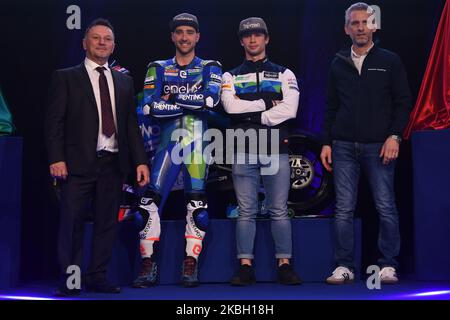 Champion du monde italien MotoE Matteo Milanese Speack lors de la présentation de l'équipe Gresini Racing 2020 dans le circuit Autodromo Enzo e Dino Ferrari, à Imola, en Italie, sur 15 février 2020. (Photo par Andrea Diodato/NurPhoto) Banque D'Images