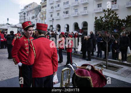 Défilé de l'Orchestre philharmonique à Thessalonique, Grèce, le 15 février 2020. Le défilé a lieu dans le cadre du Festival international de l'Orchestre philharmonique et de l'Orchestre de 12th. (Photo par Achilleas Chiras/NurPhoto) Banque D'Images