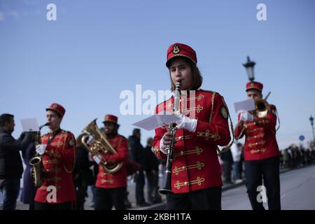 Défilé de l'Orchestre philharmonique à Thessalonique, Grèce, le 15 février 2020. Le défilé a lieu dans le cadre du Festival international de l'Orchestre philharmonique et de l'Orchestre de 12th. (Photo par Achilleas Chiras/NurPhoto) Banque D'Images