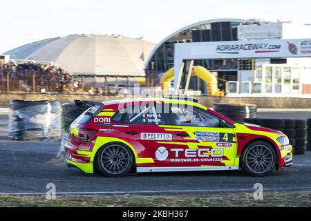 Perico Turati pilotant le VW Polo GTI PA Racing R5 est en compétition lors du spectacle de sport automobile 'Adria Rally Show 2020' sur le circuit de Smergoncino, Rovigo, Italie sur 15 février 2020. (Photo par Marco Serena/NurPhoto) Banque D'Images