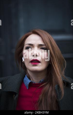 Jasmine Cristallo, le dirigeant de sardines, est vu lors d'une manifestation organisée par le mouvement italien de base Sardes contre le populisme de droite dans le centre de Rome sur 16 février 2020. (Photo de Christian Minelli/NurPhoto) Banque D'Images