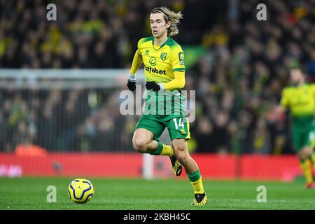 Todd Cantwell (14) de Norwich City pendant le match de la première Ligue entre Norwich City et Liverpool à Carrow Road, Norwich, le samedi 15th février 2020. (Photo de Jon Hobley/MI News/NurPhoto) Banque D'Images