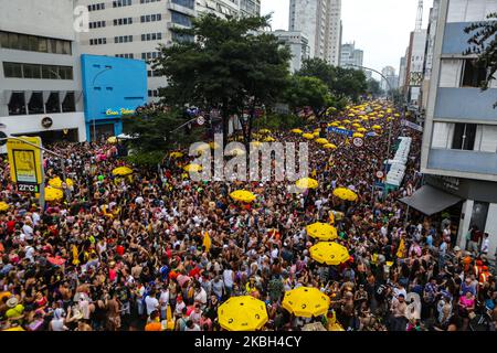 Des milliers de personnes participent au défilé de rue pré-carnaval à Baixo Augusta à Sao Paulo, au Brésil, sur 16 février 2020. (Photo par Dario Oliveira/NurPhoto) Banque D'Images