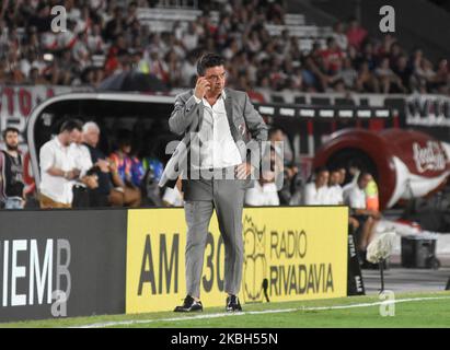 L'entraîneur Marcelo Gallardo de River plate réagit lors d'un match entre River plate et Banfield dans le cadre de Superliga 2019/20 au stade Antonio Vespucio Liberti sur 16 février 2020 à Buenos Aires, en Argentine. (Photo de Gisela Romio/NurPhoto) Banque D'Images