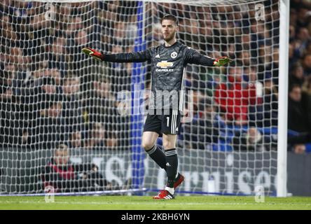 David de Gea de Manchester United en action lors de la première ligue anglaise entre Chelsea et Manchester United au stade Stanford Bridge, Londres, Angleterre, le 17 février 2020 (photo par action Foto Sport/NurPhoto) Banque D'Images