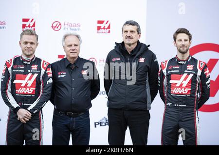 Haas F1 TeamHaas F1 Team Ferrari VF-20 présentation avec Kevin Magnussen, Romain Grosjean, HAAS Gene (etats-unis), fondateur et Président de Haas Automation VF-20, STEINER Guenther (ita), Directeur de l'équipe Haas F1, portrait lors des épreuves d'hiver de Formule 1 au circuit de Barcelone - Catalunya sur 19 février, 2020 à Barcelone, Espagne. (Photo par Xavier Bonilla/NurPhoto) Banque D'Images