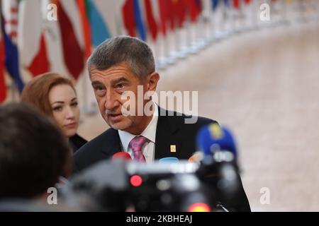 Le Premier ministre de la République tchèque, Andrej Babis, arrive dans le bâtiment Forum Europa et a un point de presse et de presse à deux pas au cours de la deuxième journée d'un Conseil européen spécial, d'un sommet DE L'EURO, des dirigeants de l'UE à Bruxelles, La Belgique au sujet de l'avenir du prochain budget à long terme de l'Union européenne (UE). 21 février 2020 (photo de Nicolas Economou/NurPhoto) Banque D'Images