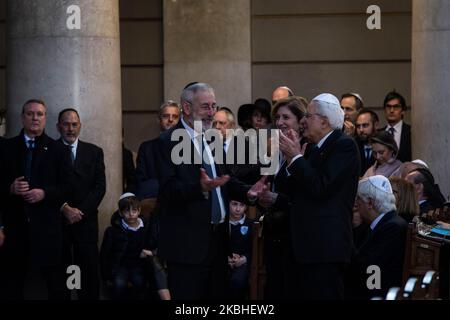 Riccardo Shmuel Di Segni,Laura Mattarella,Sergio Mattarella rencontre la communauté juive de Rome au temple principal, sur 21 février 2020 à Rome, Italie (photo par Andrea Ronchini/NurPhoto) Banque D'Images