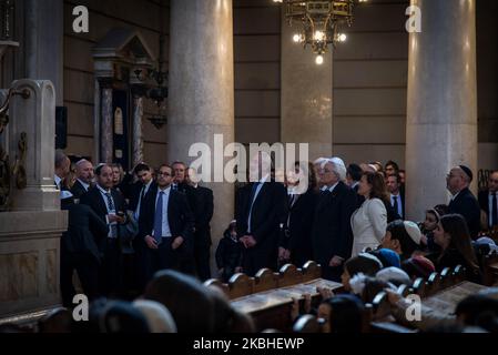 Laura Mattarella,Sergio Mattarella,Ruth Dureghello,Riccardo Shmuel Di Segni avec la communauté juive de Rome au temple principal, sur 21 février 2020 à Rome, Italie (photo par Andrea Ronchini/NurPhoto) Banque D'Images