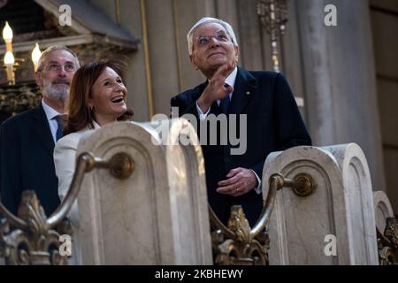 Ruth Dureghello,Riccardo Shmuel Di Segni,Sergio Mattarella avec la communauté juive de Rome au temple principal, sur 21 février 2020 à Rome, Italie (photo par Andrea Ronchini/NurPhoto) Banque D'Images