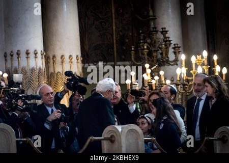 Sergio Mattarella,Riccardo Shmuel Di Segni,Laura Mattarella avec la communauté juive de Rome au temple principal, sur 21 février 2020 à Rome, Italie (photo par Andrea Ronchini/NurPhoto Banque D'Images