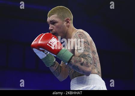 Domenico Valentino pendant son combat léger contre Nestor Amilkar Maradiaga Montiel sur 21 février 2020 à Pala San Quirico à Asti, Italie. (Photo par Massimiliano Ferraro/NurPhoto) Banque D'Images