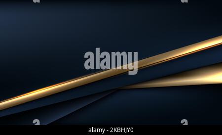 Abstrait élégant modèle rayures triangles bleu et or chevauchant les dimensions sur fond bleu foncé style de luxe. Illustration vectorielle Illustration de Vecteur