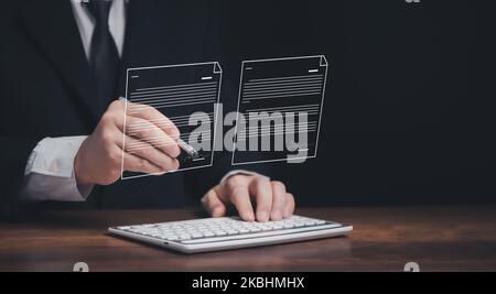 Commerce en ligne avec signature de contact de documents numériques sur téléphone mobile, signature électronique, gestion de documents numériques, bureau sans papier, signature d'entreprise c Banque D'Images