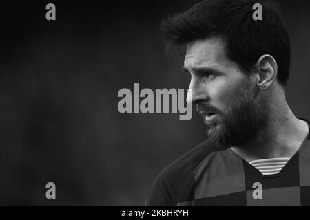 Lionel Messi de Barcelone pendant le match de la Ligue entre le FC Barcelone et SD Eibar SAD au Camp Nou sur 22 février 2020 à Barcelone, Espagne. (Note aux éditeurs: Cette image a été convertie en noir et blanc) (photo de Jose Breton/pics action/NurPhoto) Banque D'Images