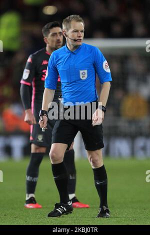 Arbitre Gavin Ward lors du match de championnat Sky Bet entre Middlesbrough et Leeds United au stade Riverside, Middlesbrough, le mercredi 26th février 2020. (Photo de Mark Fletcher/MI News/NurPhoto) Banque D'Images