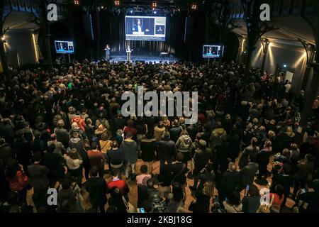 Anne Hidalgo, maire de Paris et candidate à la réélection, prononce un discours lors d'une réunion de campagne à l'Elysée Montmartre à Paris, sur 26 février 2020, avant les élections municipales de mars 2020 en France. (Photo de Michel Stoupak/NurPhoto) Banque D'Images