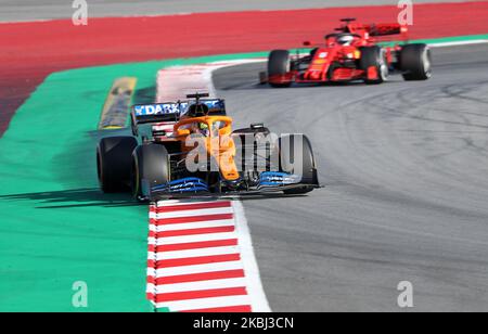 Lando Norris et la McLaren MCL 35 pendant le jour 5 des tests de la formule 1, le 27 février 2020, à Barcelone, Espagne. (Photo de Joan Valls/Urbanandsport/NurPhoto) Banque D'Images