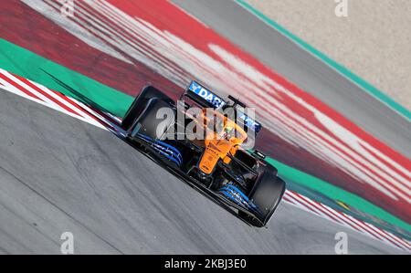 Lando Norris et la McLaren MCL 35 pendant le jour 5 des tests de la formule 1, le 27 février 2020, à Barcelone, Espagne. (Photo de Joan Valls/Urbanandsport/NurPhoto) Banque D'Images