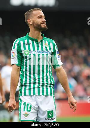 Sergio Canales de Real Betis réagit pendant le match de la Liga Santander entre Valence et Real Betis à l'Estadio de Mestalla sur 29 février 2020 à Valence, Espagne (photo de Maria José Segovia/NurPhoto) Banque D'Images