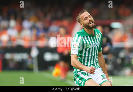 Sergio Canales de Real Betis réagit pendant le match de la Liga Santander entre Valence et Real Betis à l'Estadio de Mestalla sur 29 février 2020 à Valence, Espagne (photo de Maria José Segovia/NurPhoto) Banque D'Images