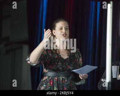 Mathilde Panot parle lors d'une réunion sur la réforme des pensions françaises par la partie politique de France inssumise à Ivry sur Seine, France, sur 27 février 2020. (Photo de Stephane Rouppert/NurPhoto) Banque D'Images