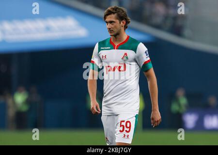 Aleksei Miranchuk, de Lokomotiv Moscou, regarde pendant le match de la première Ligue russe entre le FC Zenit Saint-Pétersbourg et le FC Lokomotiv Moscou sur 29 février 2020 à l'arène Gazprom à Saint-Pétersbourg, en Russie. (Photo de Mike Kireev/NurPhoto) Banque D'Images