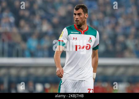 Solomon Kvirkvelia, de Lokomotiv Moscou, regarde pendant le match de la première Ligue russe entre le FC Zenit Saint-Pétersbourg et le FC Lokomotiv Moscou sur 29 février 2020 à l'arène Gazprom de Saint-Pétersbourg, en Russie. (Photo de Mike Kireev/NurPhoto) Banque D'Images