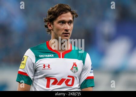 Aleksei Miranchuk, de Lokomotiv Moscou, regarde pendant le match de la première Ligue russe entre le FC Zenit Saint-Pétersbourg et le FC Lokomotiv Moscou sur 29 février 2020 à l'arène Gazprom à Saint-Pétersbourg, en Russie. (Photo de Mike Kireev/NurPhoto) Banque D'Images