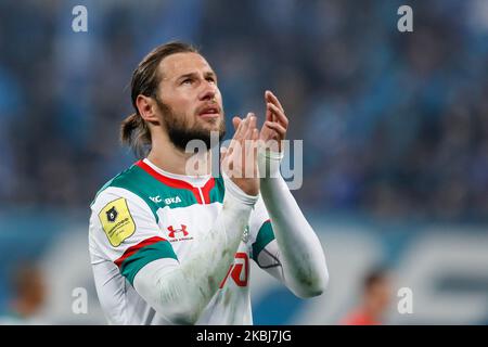 Grzegorz Krychowiak de Lokomotiv Moscou lors du match de la première Ligue russe entre le FC Zenit Saint-Pétersbourg et le FC Lokomotiv Moscou sur 29 février 2020 à l'arène Gazprom de Saint-Pétersbourg, Russie. (Photo de Mike Kireev/NurPhoto) Banque D'Images