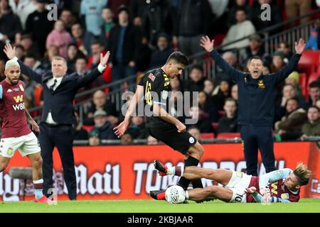 Jack Grealish, milieu de terrain d'Aston Villa, se met en déroute lors de la finale de la Carabao Cup entre Aston Villa et Manchester City au stade Wembley, à Londres, le dimanche 1st mars 2020. (Photo de Jon Bromley/MI News/NurPhoto) Banque D'Images