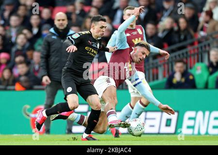 Jack Grealish, milieu de terrain de la Villa Aston, s'attaque à la finale de la Carabao Cup entre Aston Villa et Manchester City au stade Wembley, à Londres, le dimanche 1st mars 2020. (Photo de Jon Bromley/MI News/NurPhoto) Banque D'Images