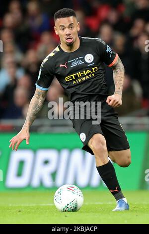 Manchester City avance Gabriel Jesus en action lors de la finale de la coupe Carabao entre Aston Villa et Manchester City au stade Wembley, Londres, le dimanche 1st mars 2020. (Photo de Jon Bromley/MI News/NurPhoto) Banque D'Images