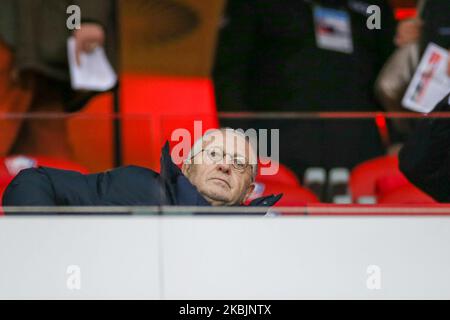 Le président de Lyon, Jean-Michel Aucas, regarde pendant le match de la Ligue 1 entre l'OSC de Lille (LOSC) et l'Olympique Lyonnais (Lyon, OL) au Stade Pierre Mauroy sur 8 mars 2020 à Villeneuve d'Ascq près de Lille, France. (Photo de Thierry Thorel/NurPhoto) Banque D'Images