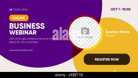 Modèle de publication sur les réseaux sociaux du webinaire en ligne d'entreprise avec un espace pour une photo. Arrière-plan et illustration pour les médias sociaux, conception de bannières en vecteur. Illustration de Vecteur