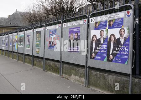 Bataille pour l'Hôtel de ville de Paris pour les votes aux élections municipales sur 15 mars et 22, 2020 avec le Top 5 qui est Anne Hidalgo, Rachida Dati, Agnes Buzyn, David Belliard et Cedric Villani sur 10 mars 2020, à Paris, France. (Photo de Daniel Pier/NurPhoto) Banque D'Images