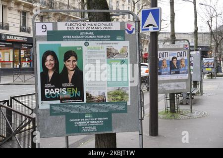 Bataille pour l'Hôtel de ville de Paris pour les votes aux élections municipales sur 15 mars et 22, 2020 avec le Top 5 qui est Anne Hidalgo, Rachida Dati, Agnes Buzyn, David Belliard et Cedric Villani sur 10 mars 2020, à Paris, France. (Photo de Daniel Pier/NurPhoto) Banque D'Images