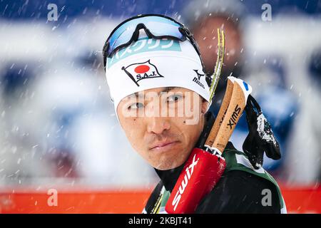 Akito Watabe remporte le concours masculin Gundersen LH/10,0km de la coupe du monde combiné Nordiic FIS à Lahti, en Finlande, sur 1 mars 2020. (Photo par Antti Yrjonen/NurPhoto) Banque D'Images