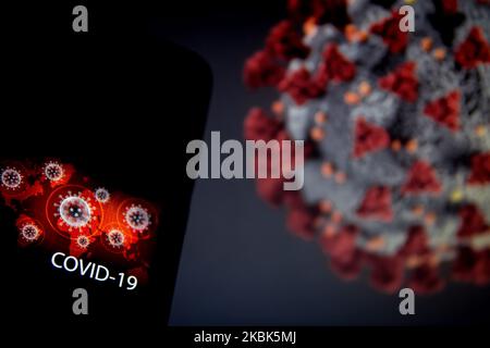 Illustrations du coronavirus (COVID-19) sur 17 mars 2020 à Athènes, Grèce. (Photo Illustration par Nikolas Kokovlis/NurPhoto) Banque D'Images