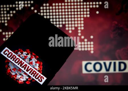 Illustrations du coronavirus (COVID-19) sur 17 mars 2020 à Athènes, Grèce. (Photo Illustration par Nikolas Kokovlis/NurPhoto) Banque D'Images