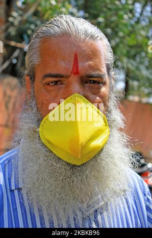 Un homme porte un masque , à la suite du nouveau coronavirus mortel à Jaipur, Rajasthan, Inde, sur 21 mars 2020. (Photo de Vishal Bhatnagar/NurPhoto) Banque D'Images